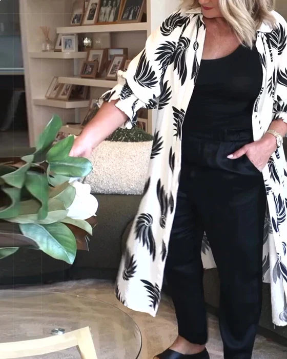 Liora | Eleganter langärmeliger Kimono mit Statement-Print für Damen