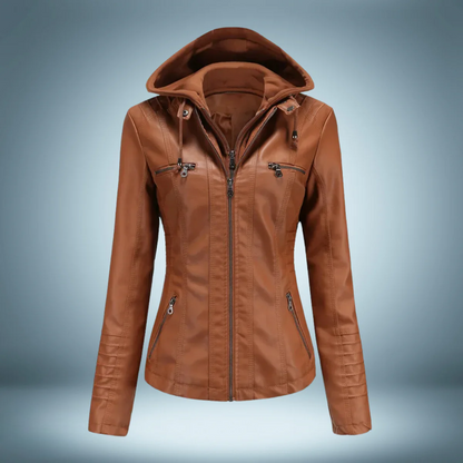 Valeria - Lederjacke mit Kapuze für Damen