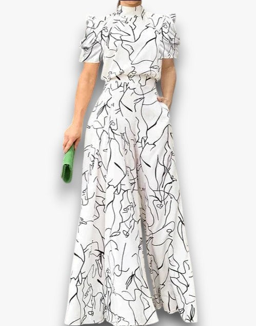 Isabella | Eleganter Jumpsuit mit weitem Bein und Kunstdruck für Damen