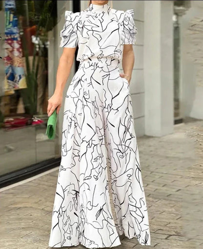 Isabella | Eleganter Jumpsuit mit weitem Bein und Kunstdruck für Damen