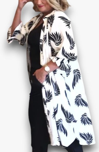 Liora | Eleganter langärmeliger Kimono mit Statement-Print für Damen