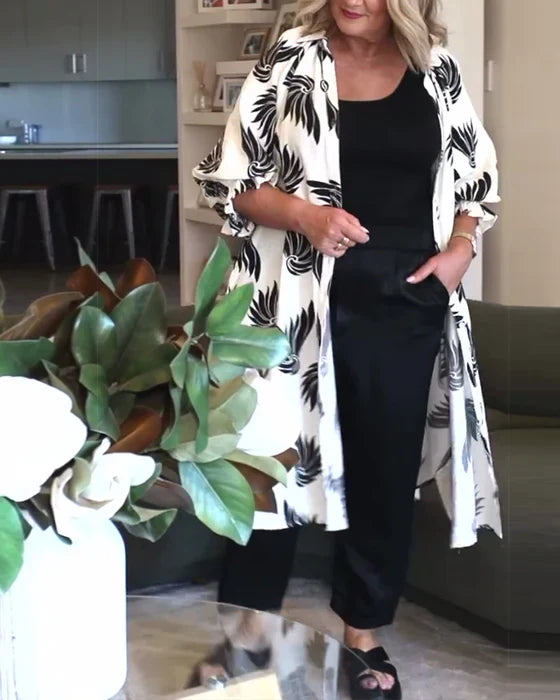 Liora | Eleganter langärmeliger Kimono mit Statement-Print für Damen
